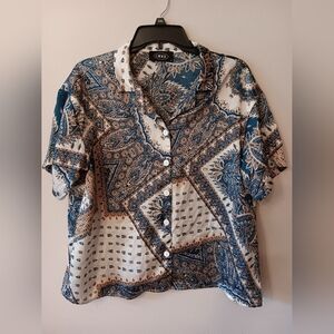 Cider Blue and Cream Paisley Short Sleeve Button-Down Shirt